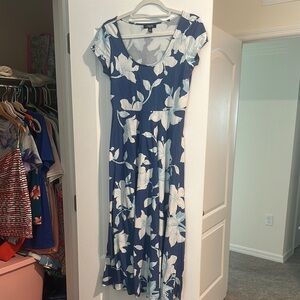Chaps Navy and White Floral Midi Dress